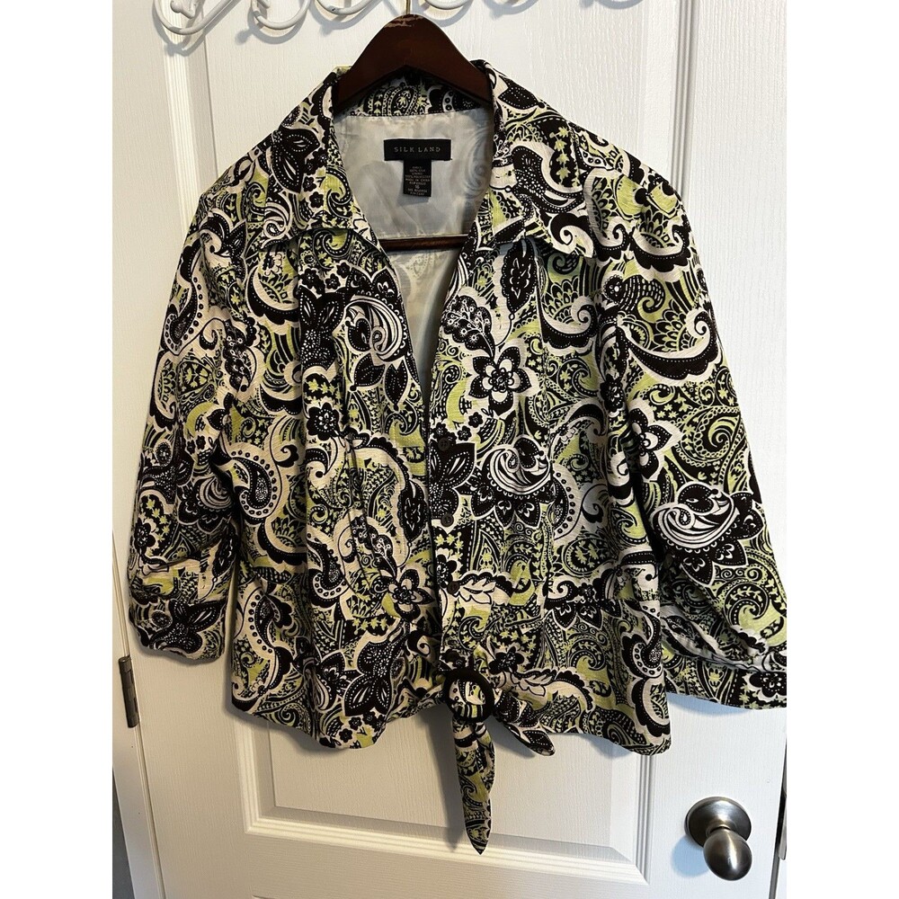 SilkLand Black and Green Paisley Top
